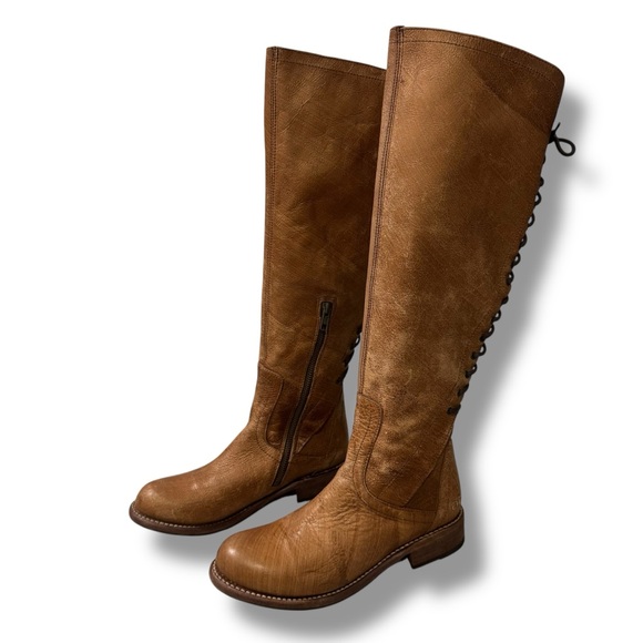 Bed Stu Surrey Tall Lace Up Boots Caramel Brown Distressed Leather Women’s 8 - Picture 3 of 14